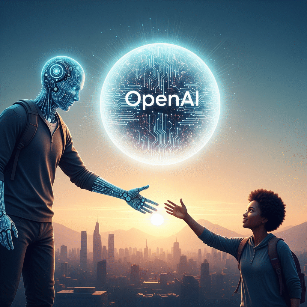 ai generated image showing ओपन आर्टिफिशियल इंटेलिजेंस (Open AI) helping human